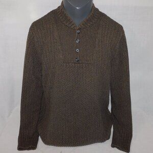 Eddie Bauer Mens L Brown Knit 1/4 Henley Button Shawl Collar Pullover Sweater